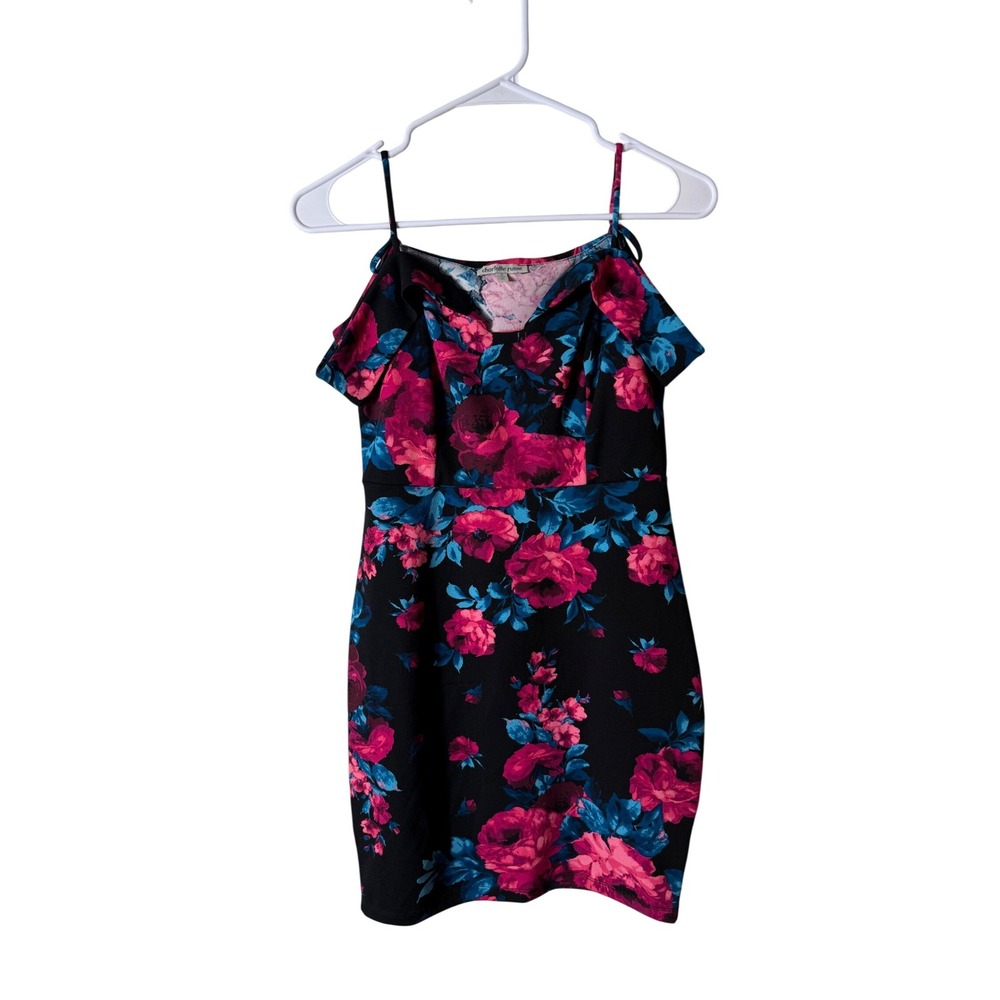 Charlotte Russe Womens Floral Cold Shoulder Bodycon Dress Black Pink Teal Small